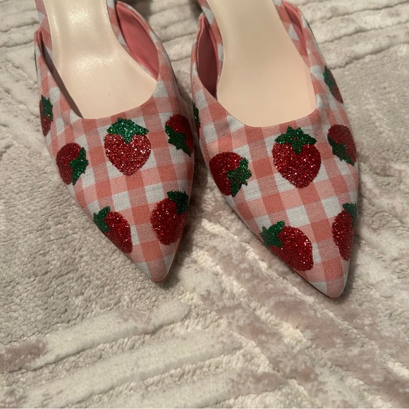 DOLCE VIDA X FOR LOVE AND LEMONS Strawberry Gingham Kitten Heels “LILOU”sz9 RARE - Picture 7 of 13